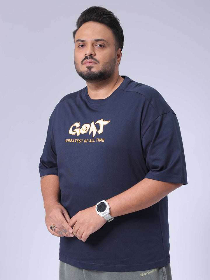 Men's Plus Size Navy Relaxed Fit Printed T-Shirt