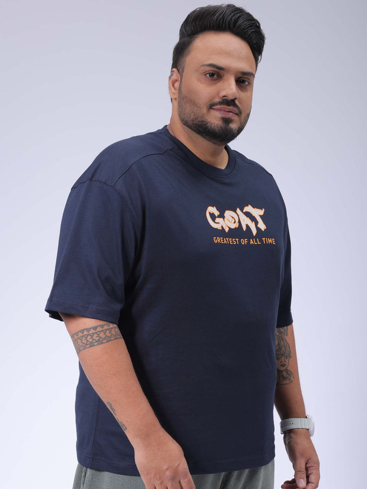 Men's Plus Size Navy Relaxed Fit Printed T-Shirt