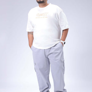 Men's Plus Size White Relaxed Fit Printed T-Shirt