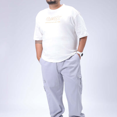 Men's Plus Size White Relaxed Fit Printed T-Shirt