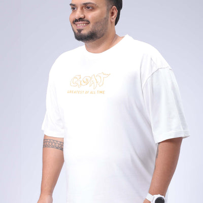 Men's Plus Size White Relaxed Fit Printed T-Shirt