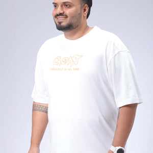 Men's Plus Size White Relaxed Fit Printed T-Shirt