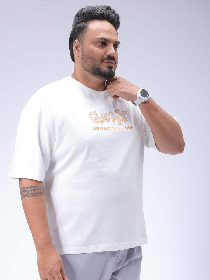 Men's Plus Size White Relaxed Fit Printed T-Shirt