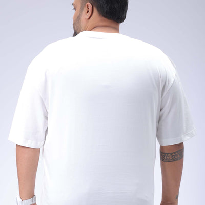 Men's Plus Size White Relaxed Fit Printed T-Shirt