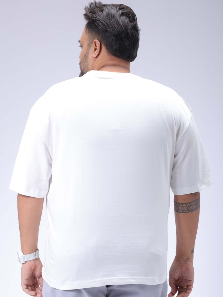 Men's Plus Size White Relaxed Fit Printed T-Shirt