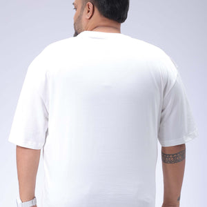 Men's Plus Size White Relaxed Fit Printed T-Shirt
