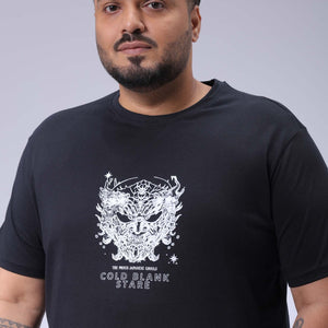 Men's Plus Size Black Regular Fit Printed T-Shirt