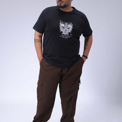 Men's Plus Size Black Regular Fit Printed T-Shirt