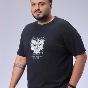 Men's Plus Size Black Regular Fit Printed T-Shirt