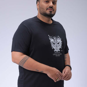 Men's Plus Size Black Regular Fit Printed T-Shirt