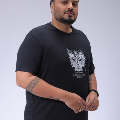 Men's Plus Size Black Regular Fit Printed T-Shirt