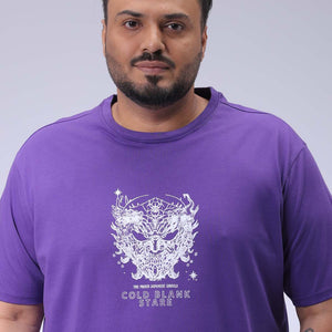 Men's Plus Size Purple Regular Fit Printed T-Shirt