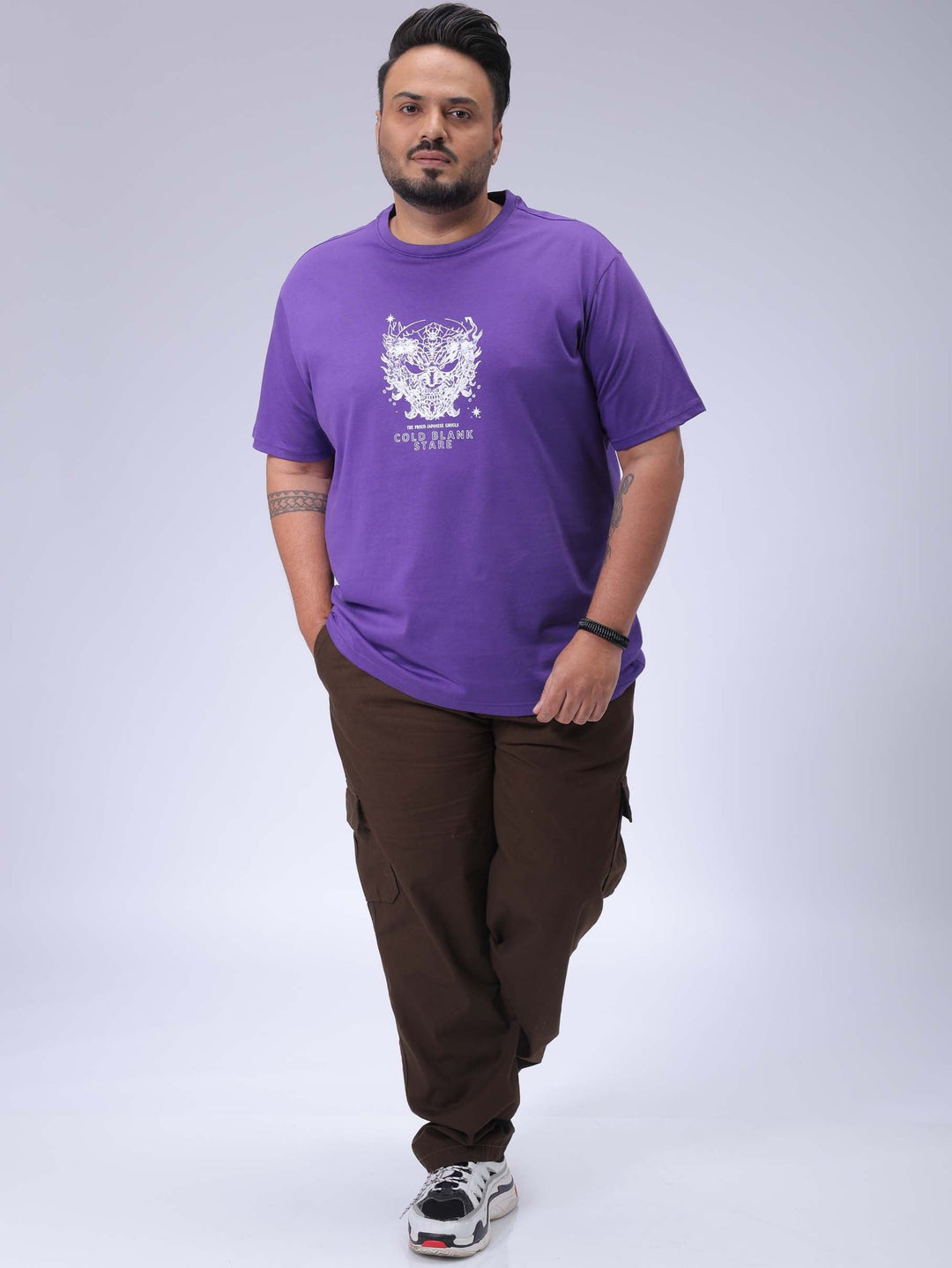 Men's Plus Size Purple Regular Fit Printed T-Shirt