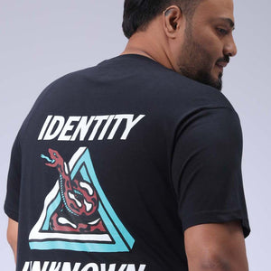 Men's Plus Size Black Regular Fit Back Printed T-Shirt