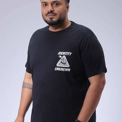 Men's Plus Size Black Regular Fit Back Printed T-Shirt
