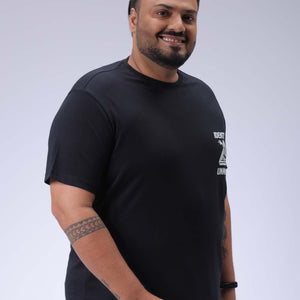 Men's Plus Size Black Regular Fit Back Printed T-Shirt
