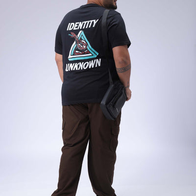 Men's Plus Size Black Regular Fit Back Printed T-Shirt