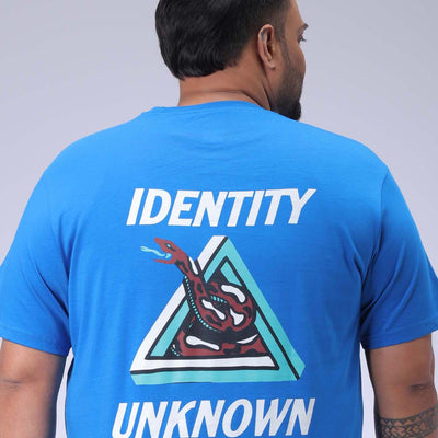 Men's Plus Size Blue Regular Fit Back Printed T-Shirt