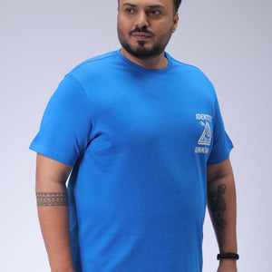 Men's Plus Size Blue Regular Fit Back Printed T-Shirt