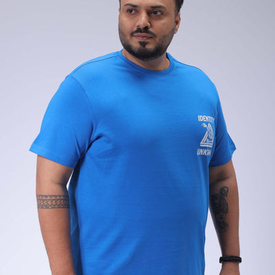 Men's Plus Size Blue Regular Fit Back Printed T-Shirt