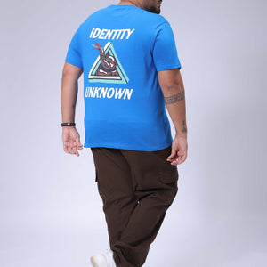 Men's Plus Size Blue Regular Fit Back Printed T-Shirt