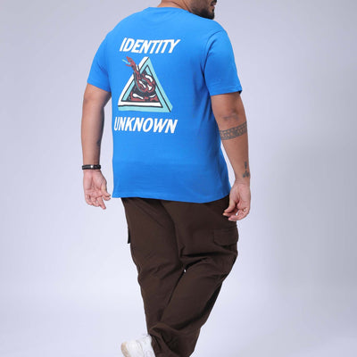 Men's Plus Size Blue Regular Fit Back Printed T-Shirt