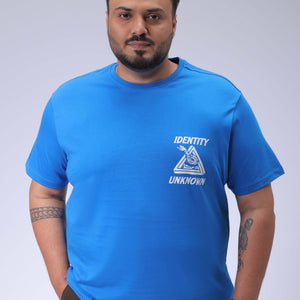 Men's Plus Size Blue Regular Fit Back Printed T-Shirt