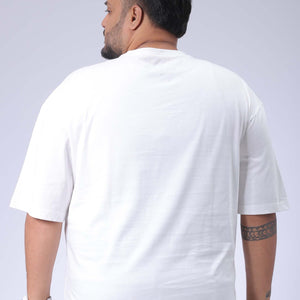 Men's Plus Size White Relaxed Fit Printed T-Shirt