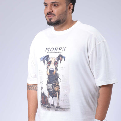 Men's Plus Size White Relaxed Fit Printed T-Shirt