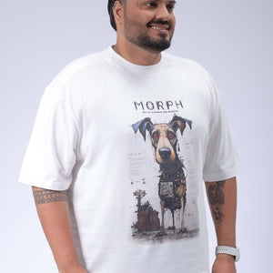 Men's Plus Size White Relaxed Fit Printed T-Shirt