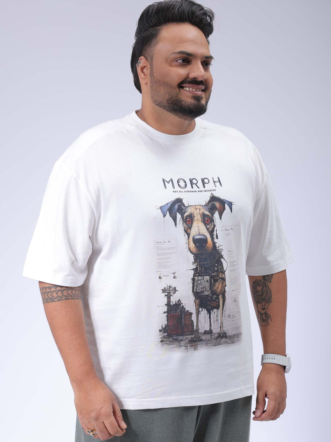 Men's Plus Size White Relaxed Fit Printed T-Shirt