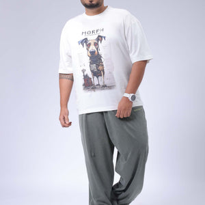 Men's Plus Size White Relaxed Fit Printed T-Shirt