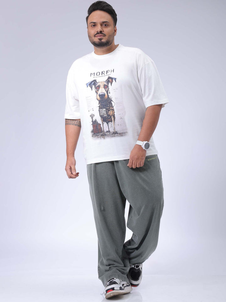 Men's Plus Size White Relaxed Fit Printed T-Shirt