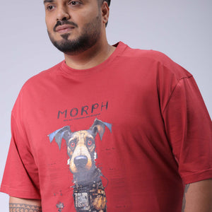 Men's Plus Size Red Relaxed Fit Printed T-Shirt
