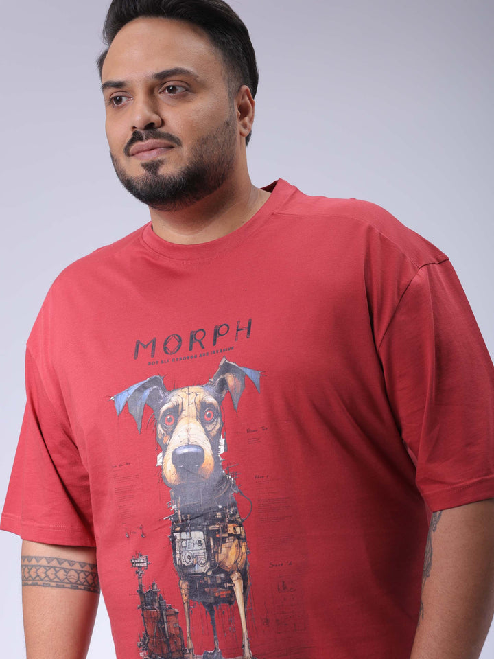 Men's Plus Size Red Relaxed Fit Printed T-Shirt