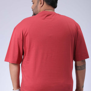 Men's Plus Size Red Relaxed Fit Printed T-Shirt