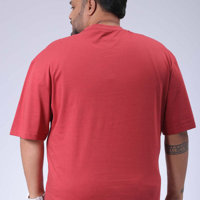 Men's Plus Size Red Relaxed Fit Printed T-Shirt