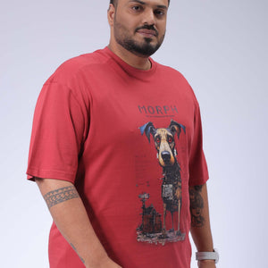 Men's Plus Size Red Relaxed Fit Printed T-Shirt