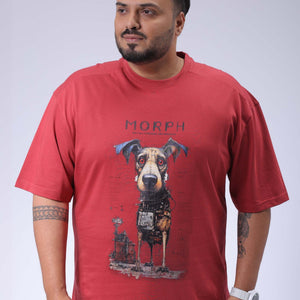 Men's Plus Size Red Relaxed Fit Printed T-Shirt