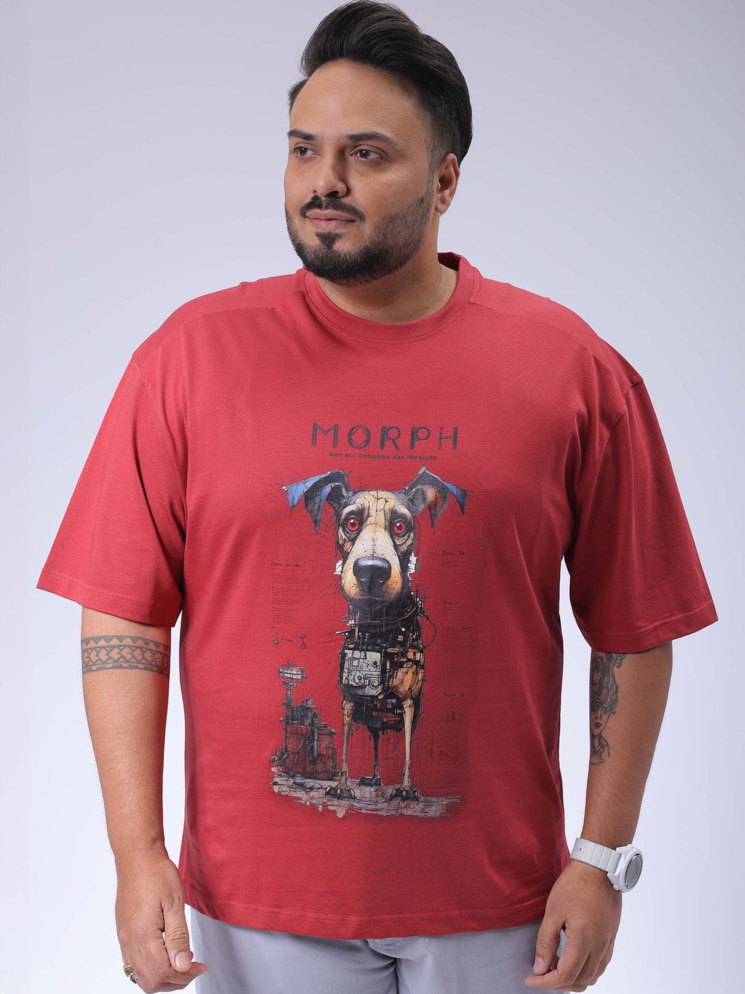 Men's Plus Size Red Relaxed Fit Printed T-Shirt