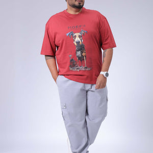 Men's Plus Size Red Relaxed Fit Printed T-Shirt
