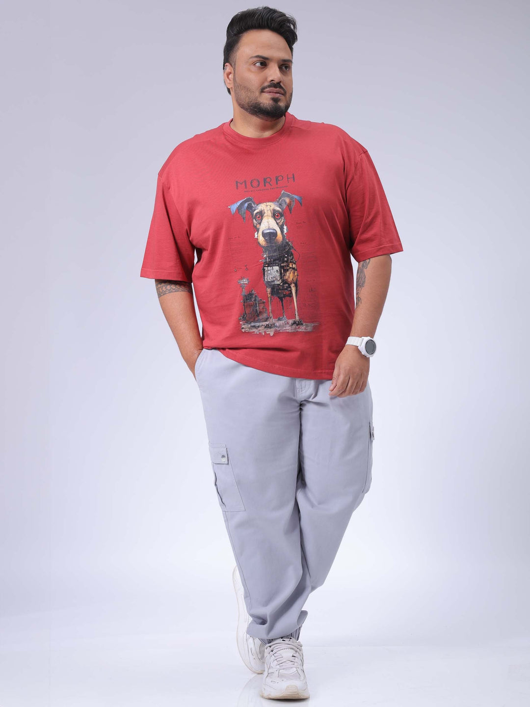 Men's Plus Size Red Relaxed Fit Printed T-Shirt