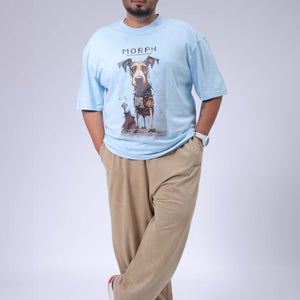 Men's Plus Size Blue Relaxed Fit Printed T-Shirt