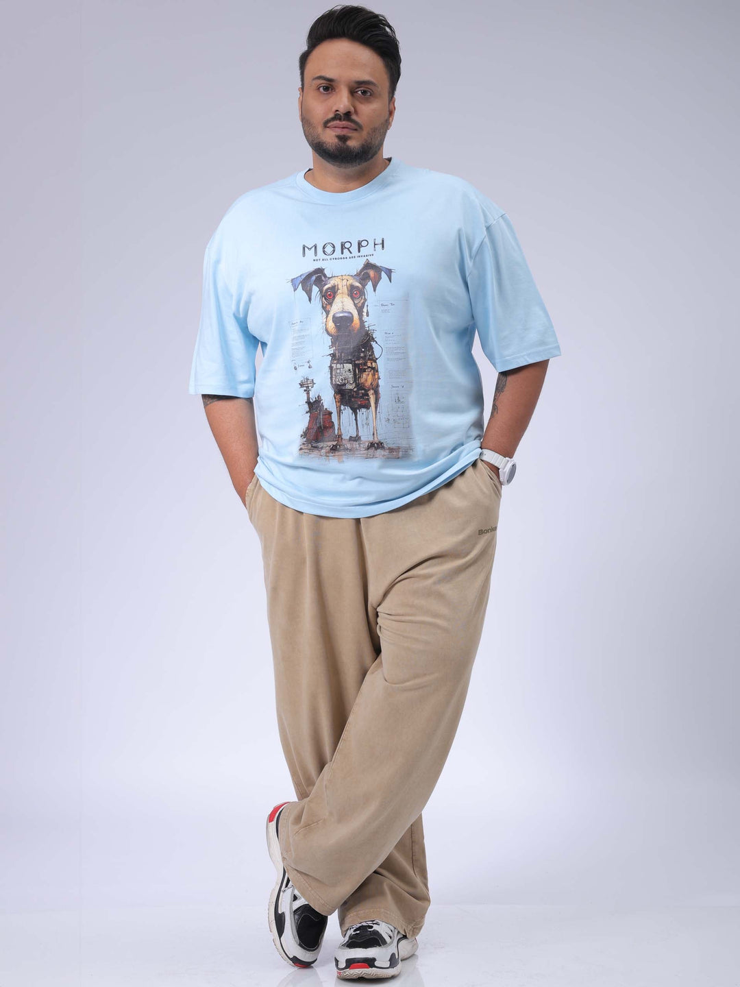 Men's Plus Size Blue Relaxed Fit Printed T-Shirt