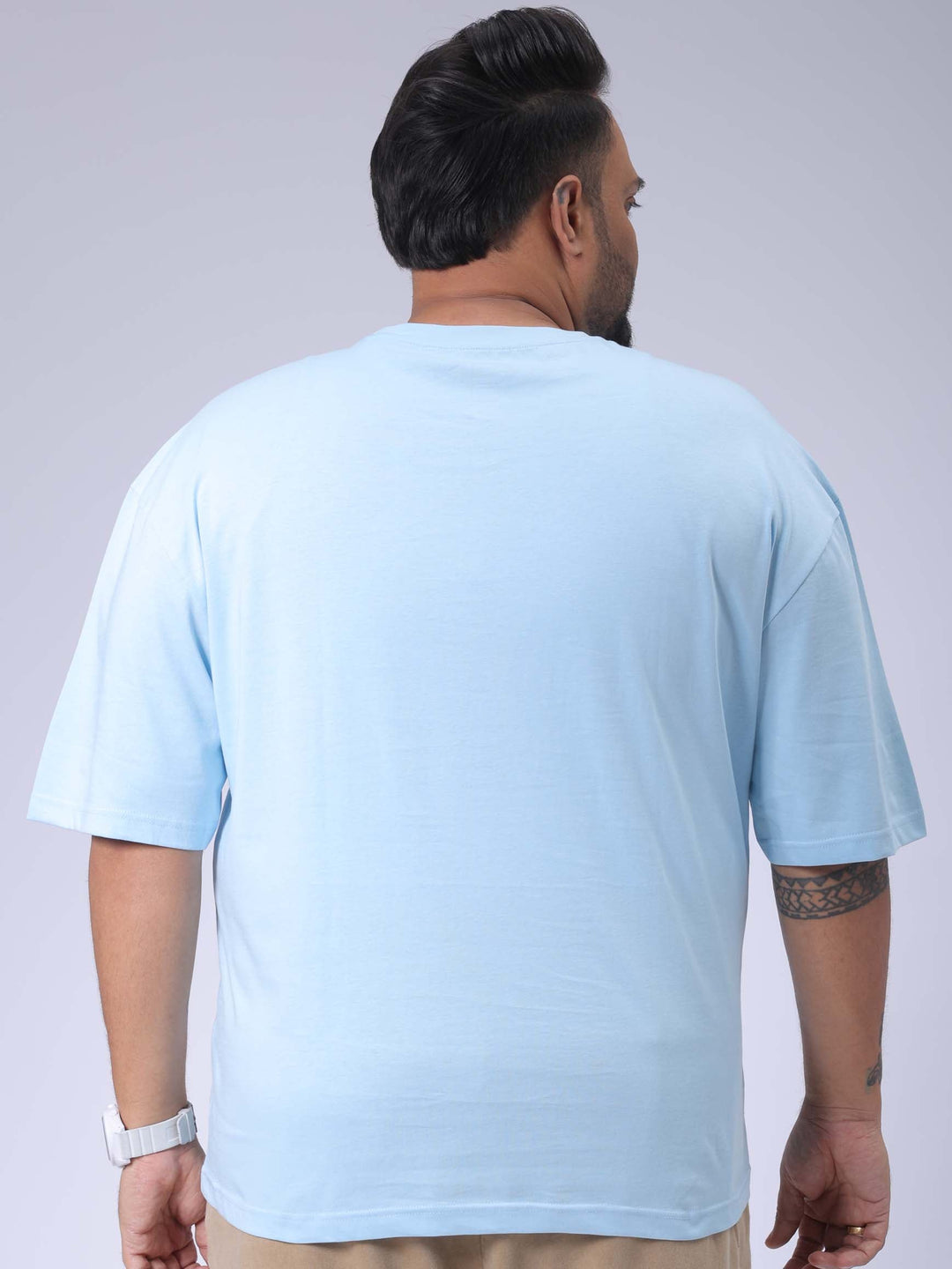 Men's Plus Size Blue Relaxed Fit Printed T-Shirt