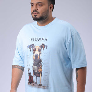 Men's Plus Size Blue Relaxed Fit Printed T-Shirt