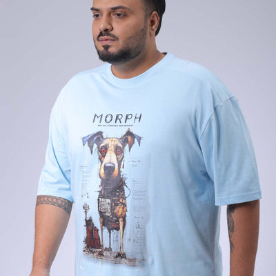 Men's Plus Size Blue Relaxed Fit Printed T-Shirt