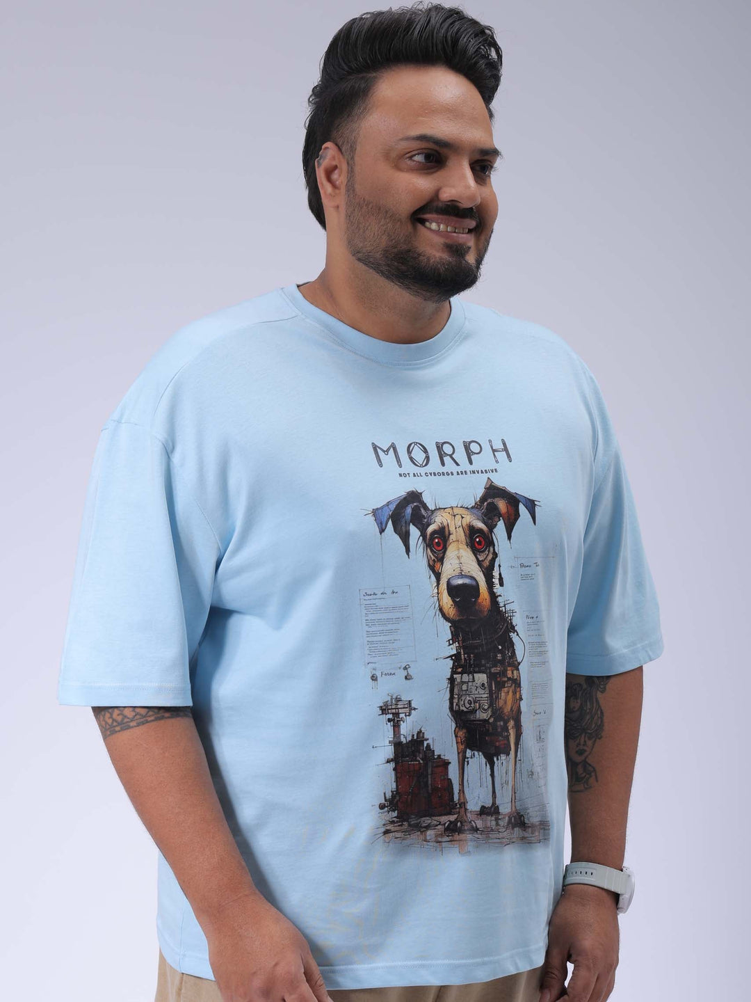 Men's Plus Size Blue Relaxed Fit Printed T-Shirt