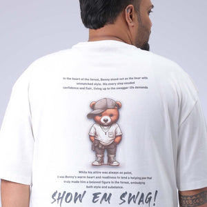 Men's Plus Size White Relaxed Fit Back Printed T-Shirt