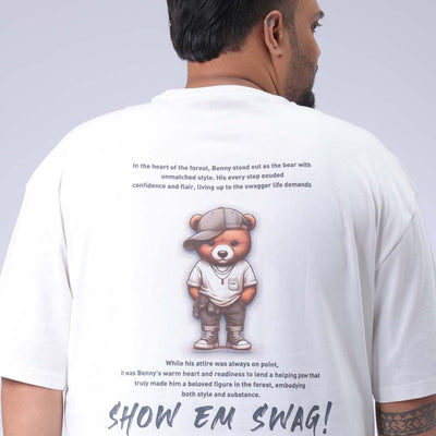 Men's Plus Size White Relaxed Fit Back Printed T-Shirt